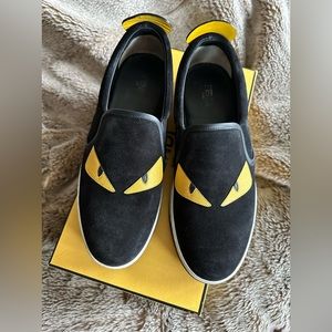 FENDI monster eye slip on black sneakers
